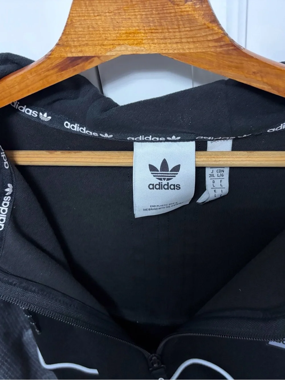 adidas Black Zip-Up Hoodie with Trefoil Trim